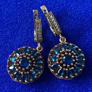 Antique Style Midnight Blue Spinel Topaz Earrings